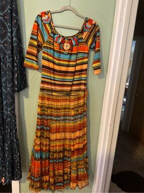 NWT Vintage Collection Striped Multicolor Maxi Dress with Embroidered Yoke